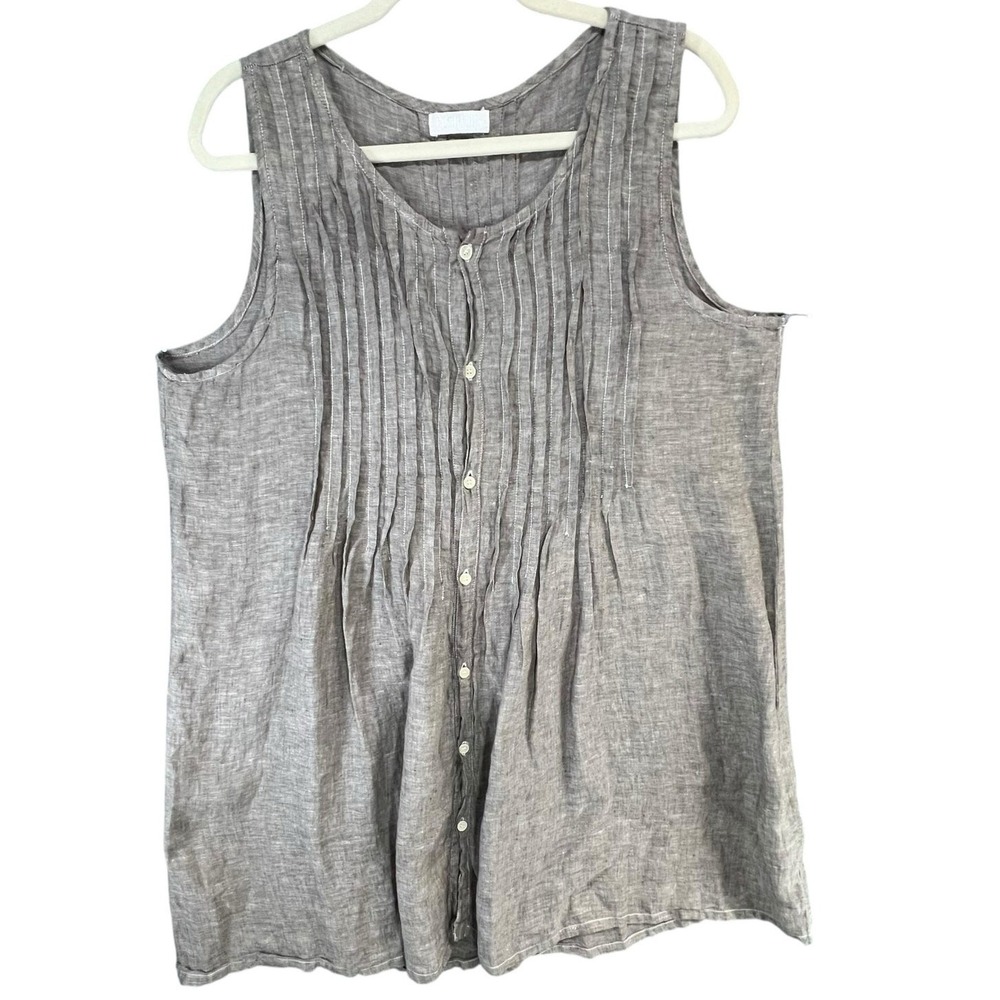 CP Shades Lindsey Mini Dress Womens L Brown Linen Pintucks Button Front Breezy - Picture 6 of 13